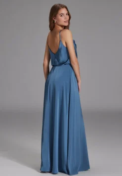 Abendkleid aus Satin mit angedeutetem Wasserfallausschnitt