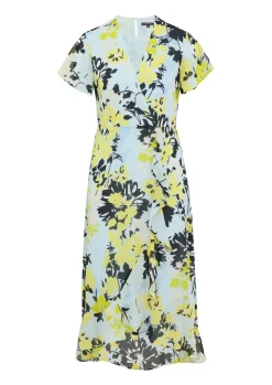 Antailliertes Midikleid mit Volants und All-over-Print