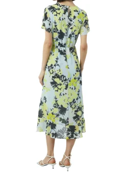 Antailliertes Midikleid mit Volants und All-over-Print