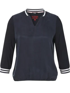 3/4-Arm Blusenshirt mit seidiger Front und Gummizugbund