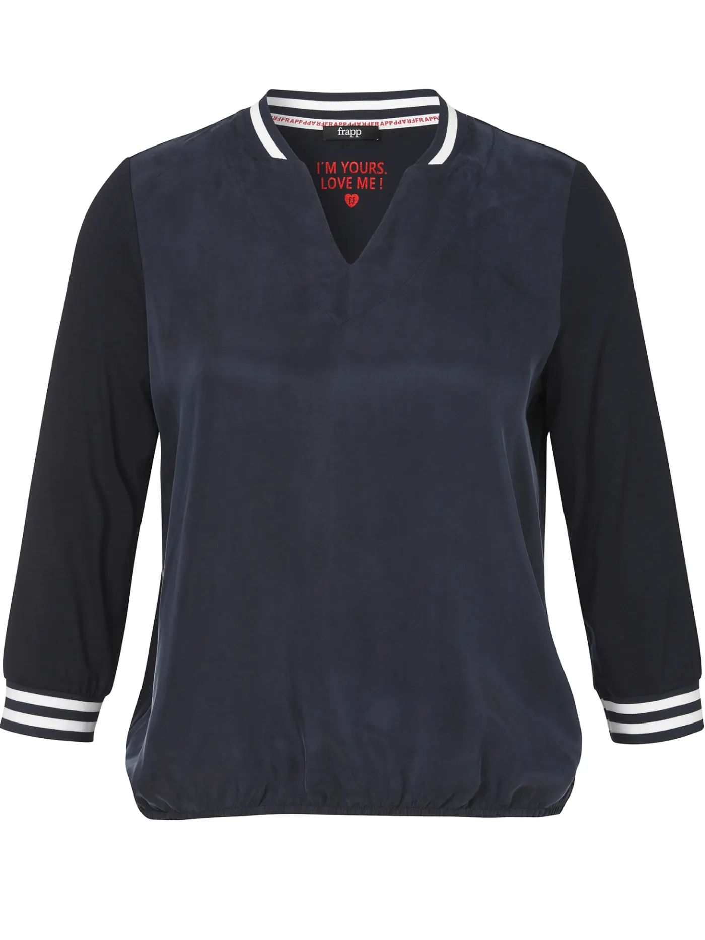 3/4-Arm Blusenshirt mit seidiger Front und Gummizugbund