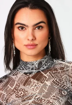 Bedrucktes Cropped-Longsleeve aus Stretch-Mesh