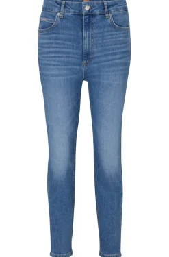 Blaue Cropped-Jeans aus bequemem Stretch-Denim mit hohem Bund