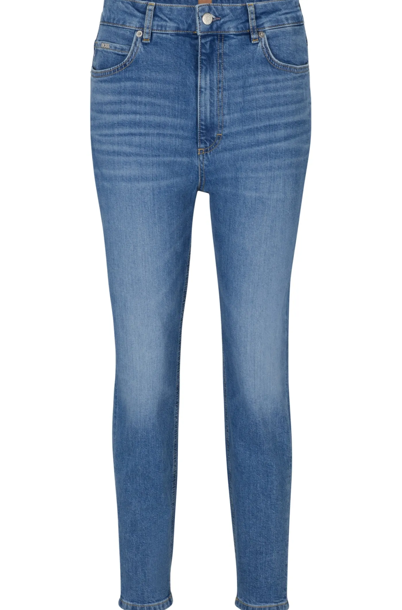 Blaue Cropped-Jeans aus bequemem Stretch-Denim mit hohem Bund
