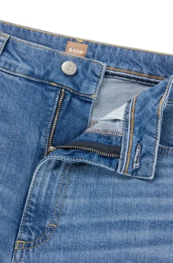 Blaue Cropped-Jeans aus bequemem Stretch-Denim mit hohem Bund