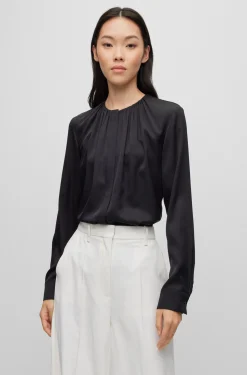 Bluse aus Elastischem Crêpe De Chine mit gerafftem Ausschnitt