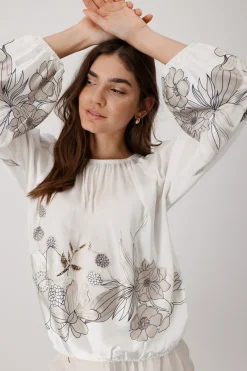 Bluse mit Blumen-Applikation