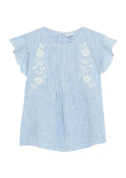 Blusenshirt aus Baumwolle mit Streifenmuster und Stickereien