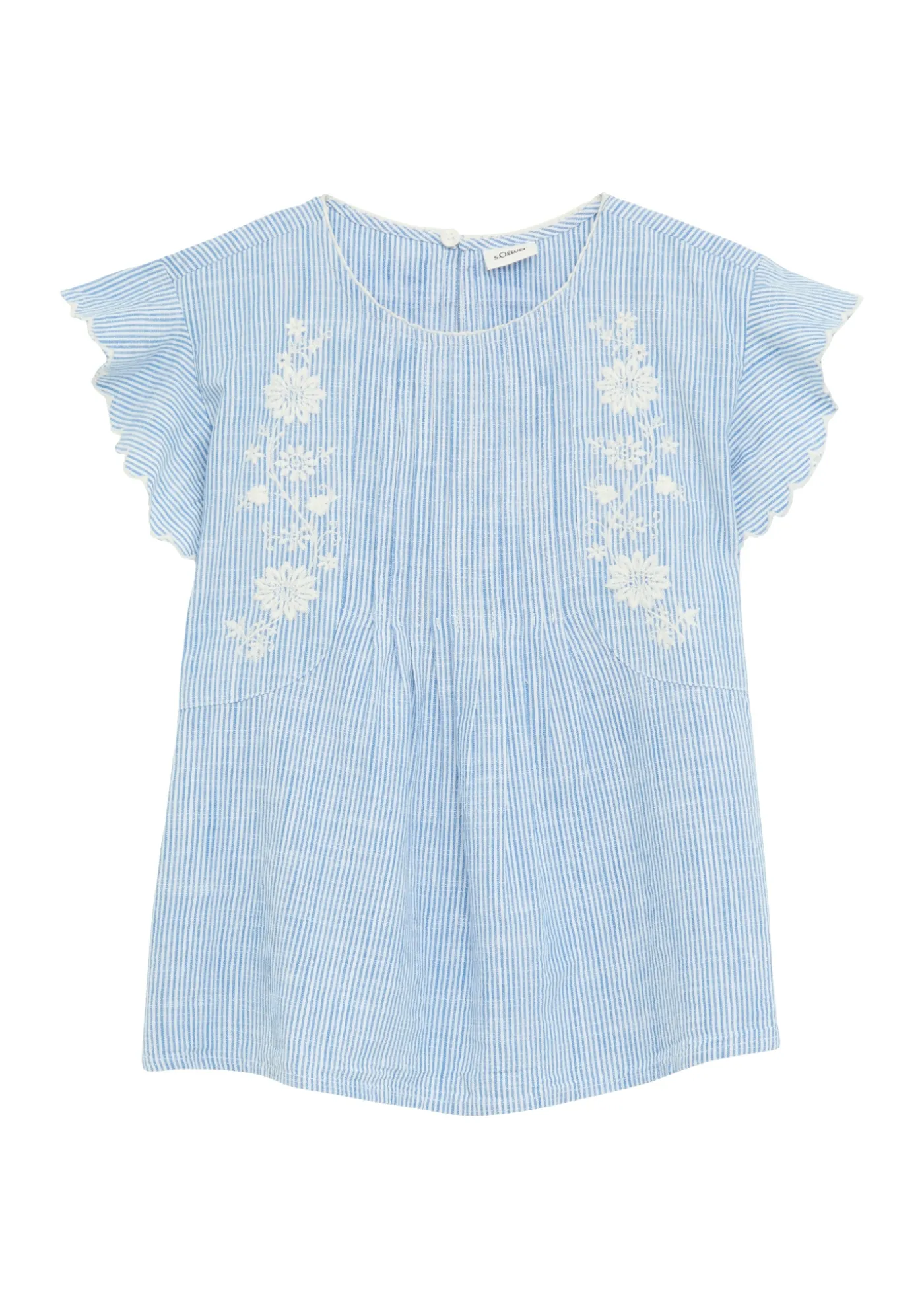 Blusenshirt aus Baumwolle mit Streifenmuster und Stickereien