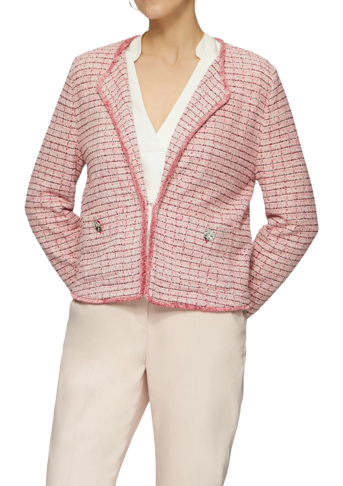 Bouclé-Jacke mit Fransen