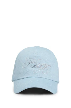 Cap aus Denim mit kristallbesetztem Logo