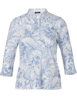 Edles 3/4-Arm Polo-Shirt mit gezeichnetem Tropenmuster