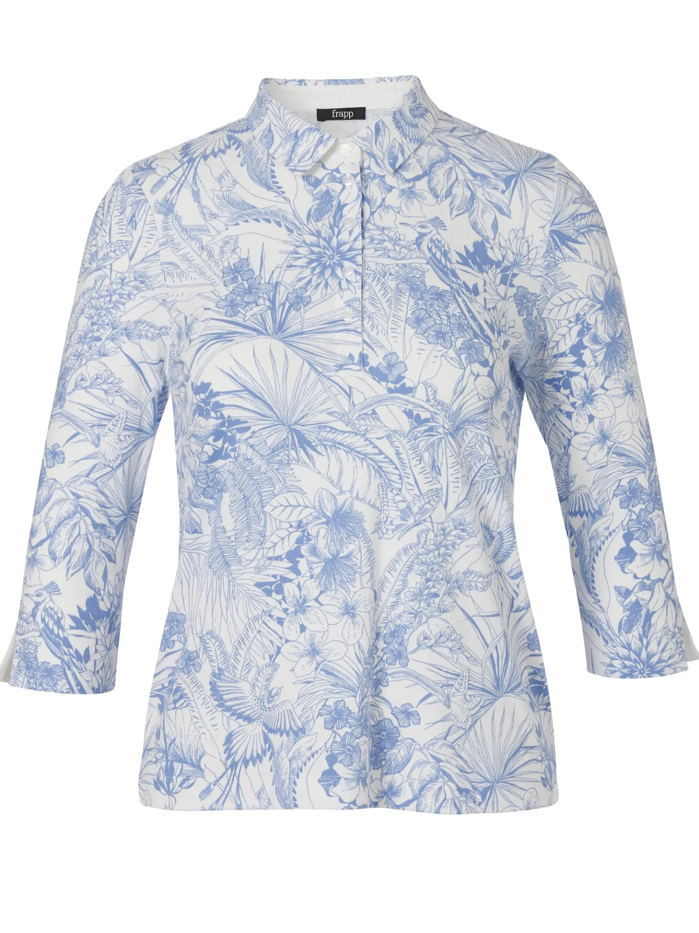 Edles 3/4-Arm Polo-Shirt mit gezeichnetem Tropenmuster