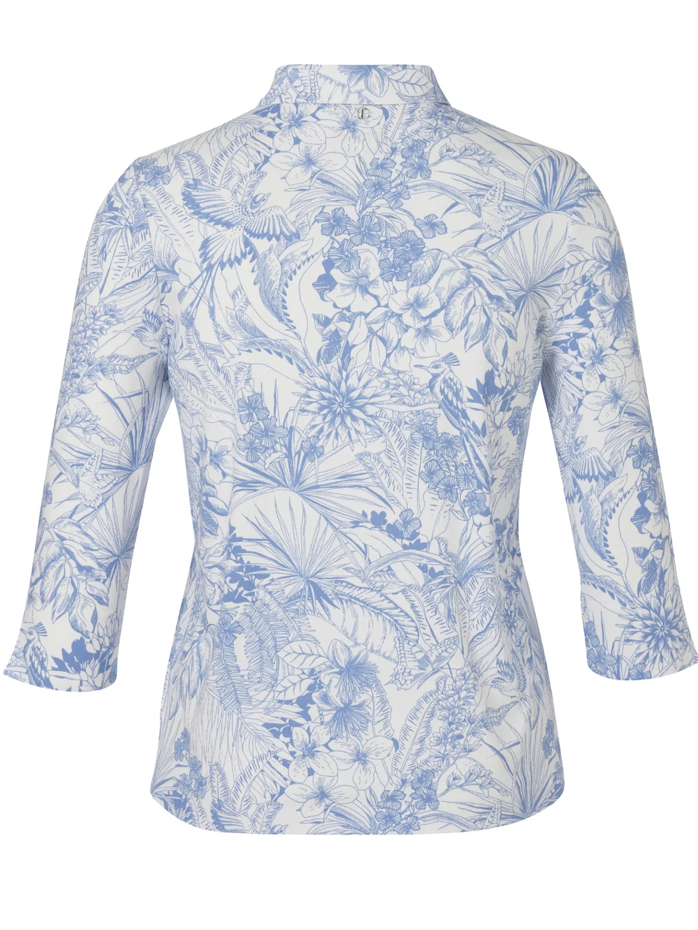 Edles 3/4-Arm Polo-Shirt mit gezeichnetem Tropenmuster