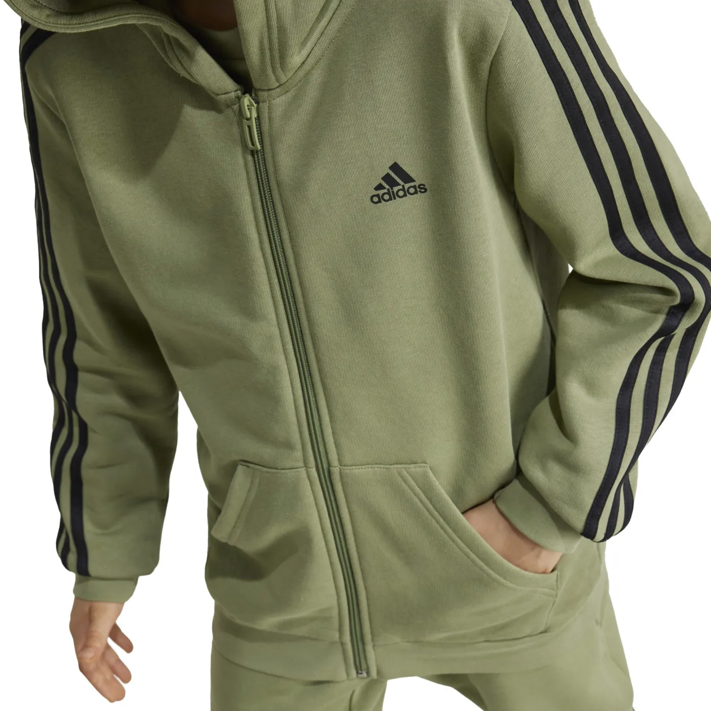 Essentials 3-Streifen Fleece Kapuzenjacke