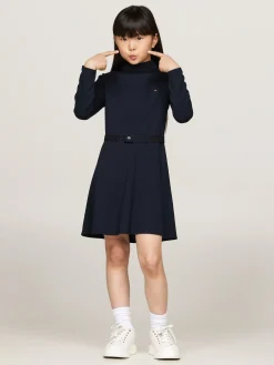 Extra Slim Fit Langarm Kleid mit Gürtel