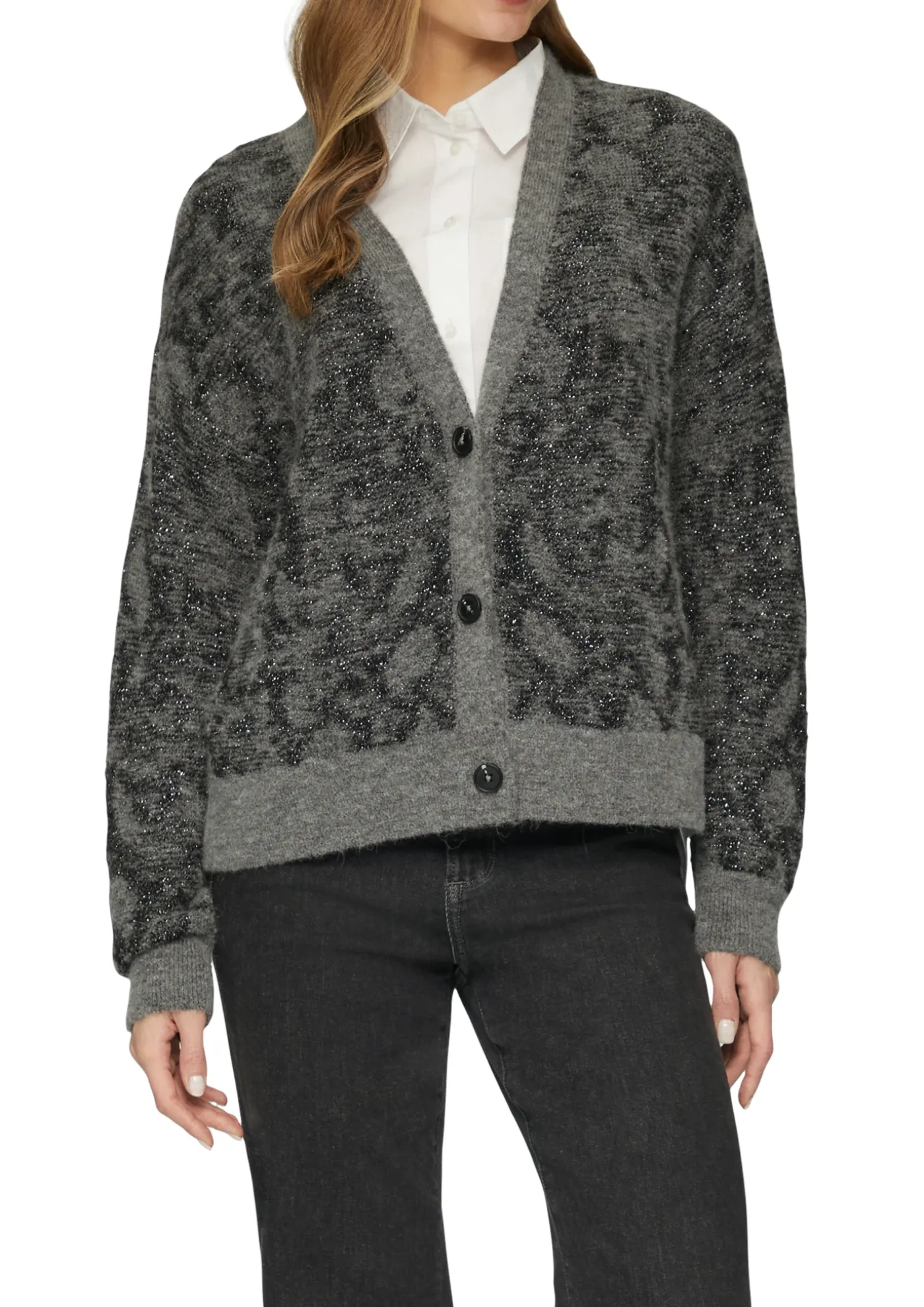 Gemusterter Cardigan mit Glitzergarn
