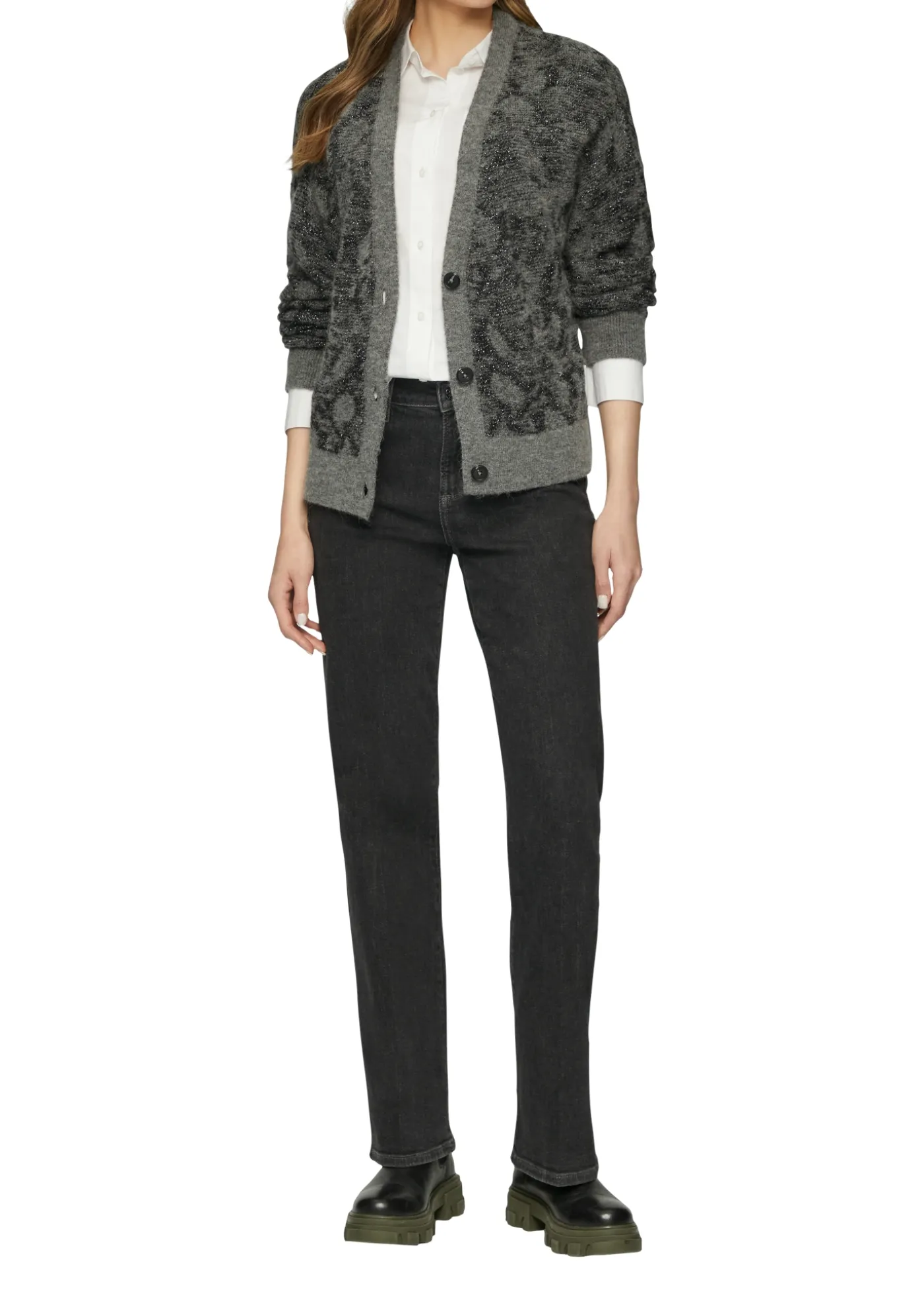 Gemusterter Cardigan mit Glitzergarn
