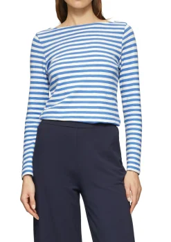 Geringeltes Langarmshirt aus Flammgarn mit U-Boot-Ausschnitt