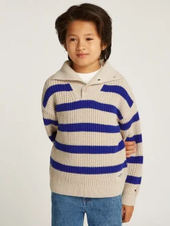 Gestreifter Pullover mit breitem Kragen