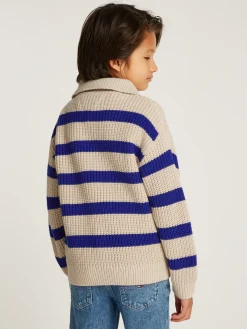 Gestreifter Pullover mit breitem Kragen
