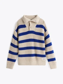 Gestreifter Pullover mit breitem Kragen