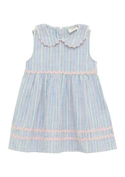 Gestreiftes Kleid in Leinenoptik mit Bubikragen