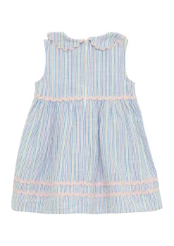 Gestreiftes Kleid in Leinenoptik mit Bubikragen