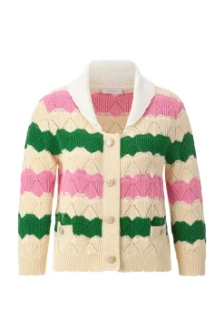 Gestreifte Strickjacke mit weißem Kragen