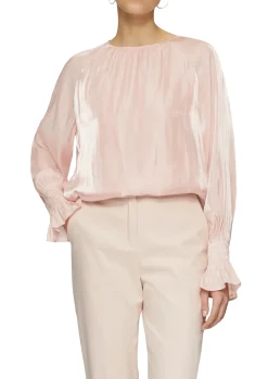 Glänzende Viskose-Bluse mit Volantärmel