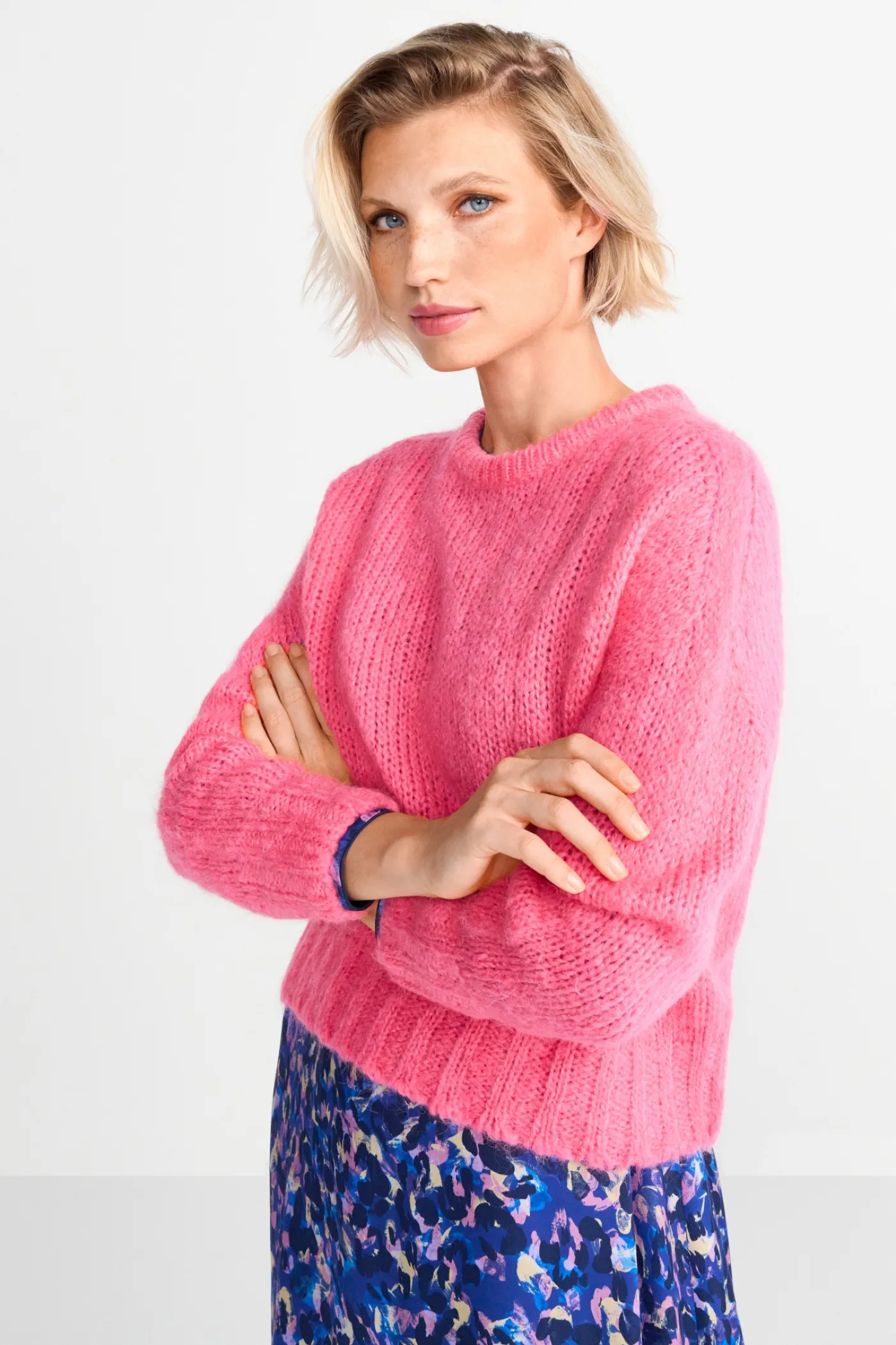 Grobstrickpullover mit Rundhals