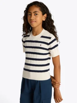 Kurzarm-Pullover mit Mini-Zopfmuster