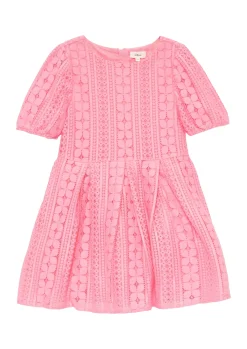 Kurzes Kleid aus Spitze mit elastischen Bündchen an den Ärmeln