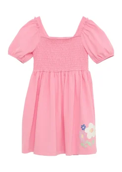 Kurzes Kleid mit Glitzerprint und Smok-Detail