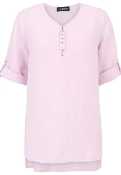 Long-Bluse mit Reissverschluss und Krempelärmel