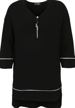 Long-Shirt mit dekorativem Reißverschluss-Anhänger