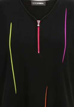 Long-Shirt mit farbigen dekorativen Reißverschlüssen und Halbarm
