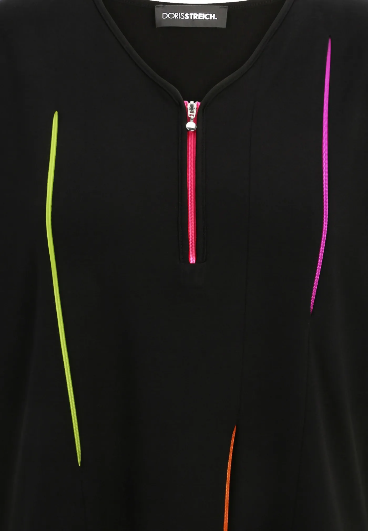 Long-Shirt mit farbigen dekorativen Reißverschlüssen und Halbarm