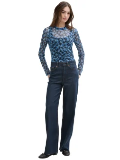 Mesh-Langarmshirt mit Muster