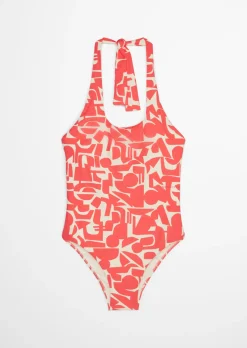 NECKHOLDER-BADEANZUG MIT GEOMETRISCHEM MUSTER