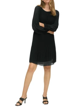 Plissiertes Chiffonkleid mit Puffärmeln