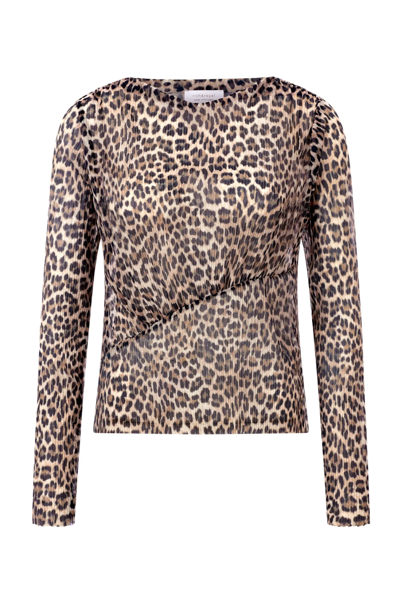 Plissiertes Longsleeve aus Mesh mit Animal-Print