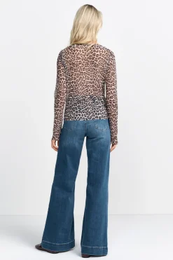 Plissiertes Longsleeve aus Mesh mit Animal-Print