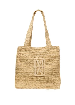 Raffia-Shopper mit gesticktem Logo