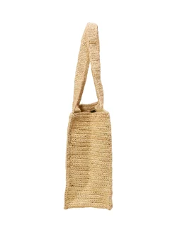 Raffia-Shopper mit gesticktem Logo