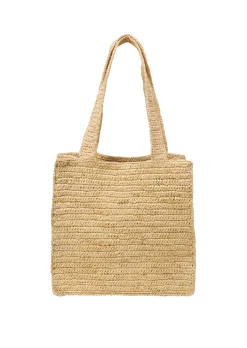 Raffia-Shopper mit gesticktem Logo
