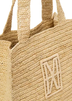 Raffia-Shopper mit gesticktem Logo