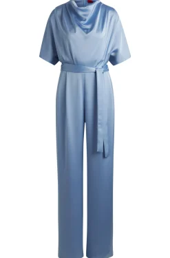 Regular-Fit Jumpsuit aus fließendem Satin mit Wasserfall-Kragen