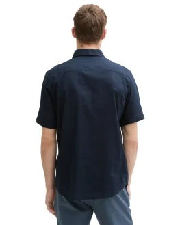 Regular Fit Kurzarmhemd mit Leinenanteil