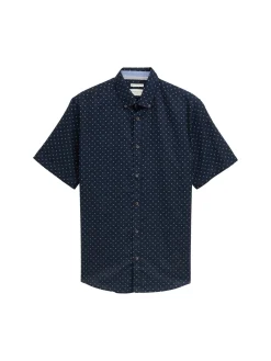 Regular Fit Kurzarmhemd mit Leinenanteil im Pünktchen-Muster